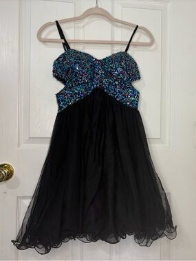 Blondie Nites Black Tulle Dress with Multicolor Sequin Bodice